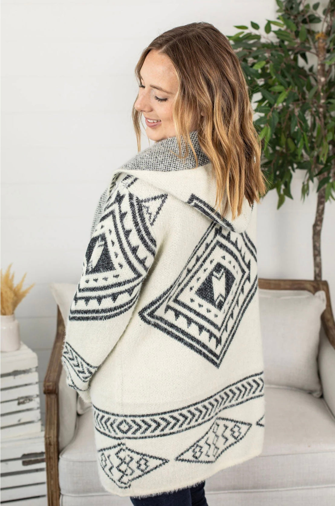 Hooded Aztec Cardigan - Black and Cream – Little Bear Boutique